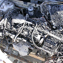 Fire damage after incorrectly filling a diesel vehicle with petrol