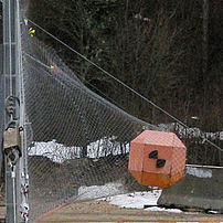 EOTA impactor during a rockfall protection barrier test at 1000 kJ