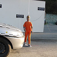 6-year-old child dummy (HII-6y) immediately before impact with a small car