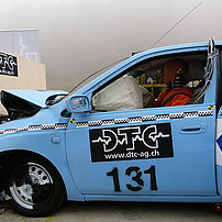 Electric vehicle after the crash test at 50 km/h in line with ECE-R94